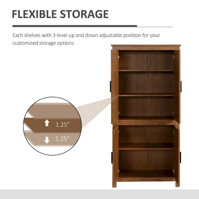Armoire de cuisine autoportante à 4 portes de 162,5 cm avec 3 étagères réglables