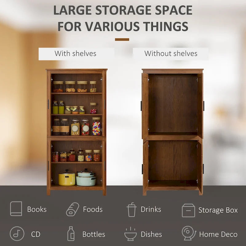 Armoire de cuisine autoportante à 4 portes de 162,5 cm avec 3 étagères réglables