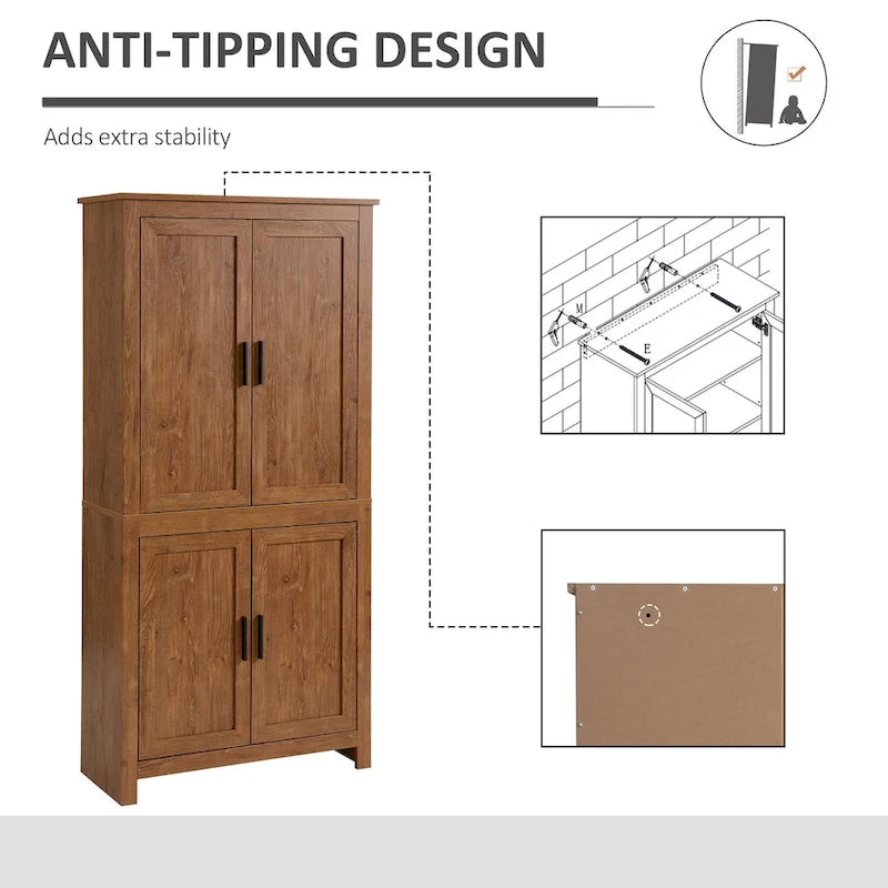 Armoire de cuisine autoportante à 4 portes de 162,5 cm avec 3 étagères réglables