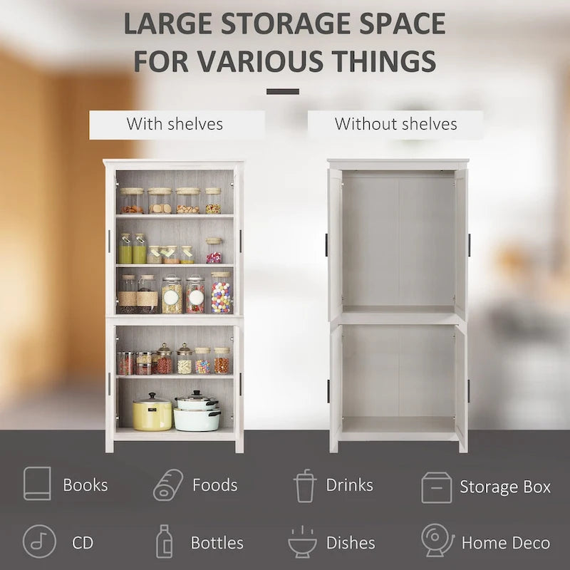 Armoire de cuisine autoportante à 4 portes de 162,5 cm avec 3 étagères réglables