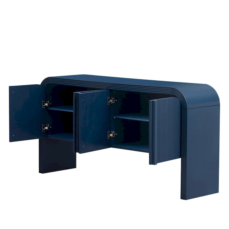 Armoire de rangement à 4 portes en bois rayé - Parfaite pour le salon, l'entrée, le couloir.