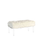 Banc de rangement gris et transparent en fausse fourrure de 42 po avec couvercle rabattable