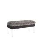 Banc de rangement gris et transparent en fausse fourrure de 42 po avec couvercle rabattable