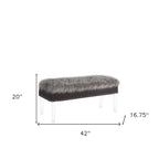 Banc de rangement gris et transparent en fausse fourrure de 42 po avec couvercle rabattable