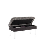 Banc de rangement gris et transparent en fausse fourrure de 42 po avec couvercle rabattable