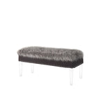 Banc de rangement gris et transparent en fausse fourrure de 42 po avec couvercle rabattable