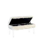 Banc de rangement gris et transparent en fausse fourrure de 42 po avec couvercle rabattable