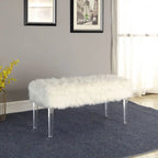 Banc de rangement gris et transparent en fausse fourrure de 42 po avec couvercle rabattable