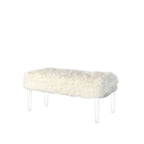 Banc de rangement gris et transparent en fausse fourrure de 42 po avec couvercle rabattable