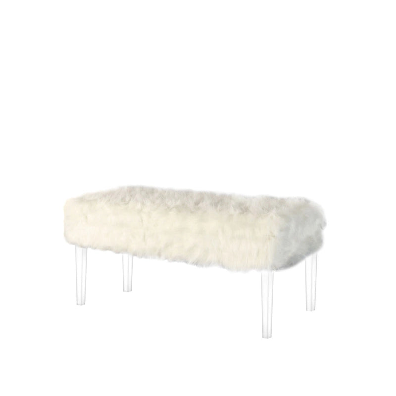 Banc de rangement gris et transparent en fausse fourrure de 42 po avec couvercle rabattable