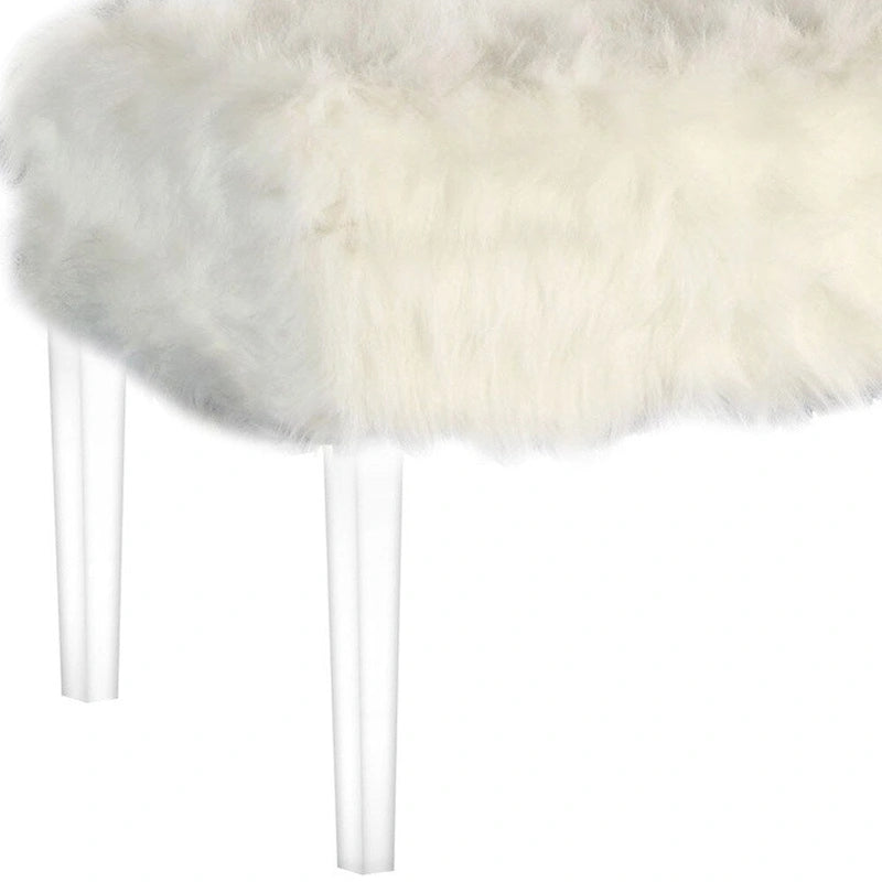 Banc de rangement gris et transparent en fausse fourrure de 42 po avec couvercle rabattable