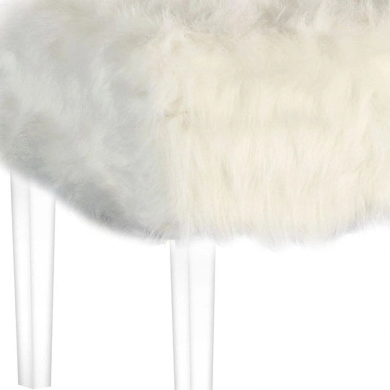 Banc de rangement gris et transparent en fausse fourrure de 42 po avec couvercle rabattable