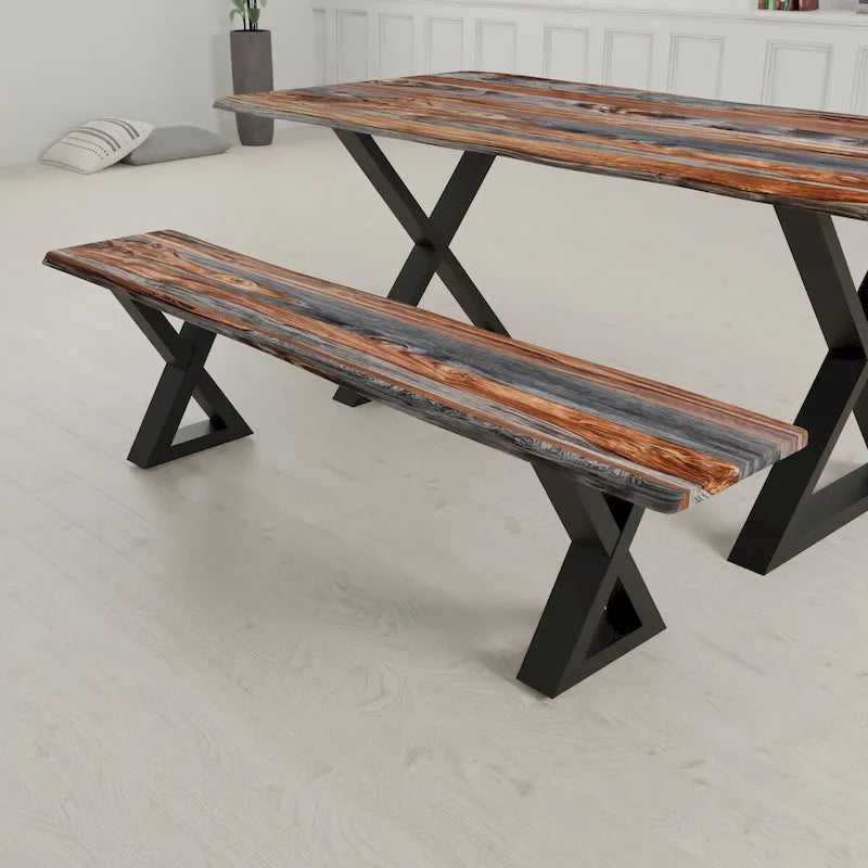 Banc en bois massif avec pieds en X