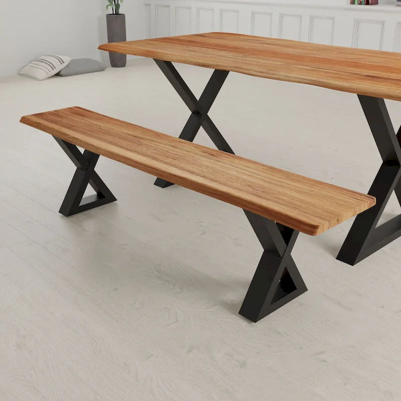 Banc en bois massif avec pieds en X