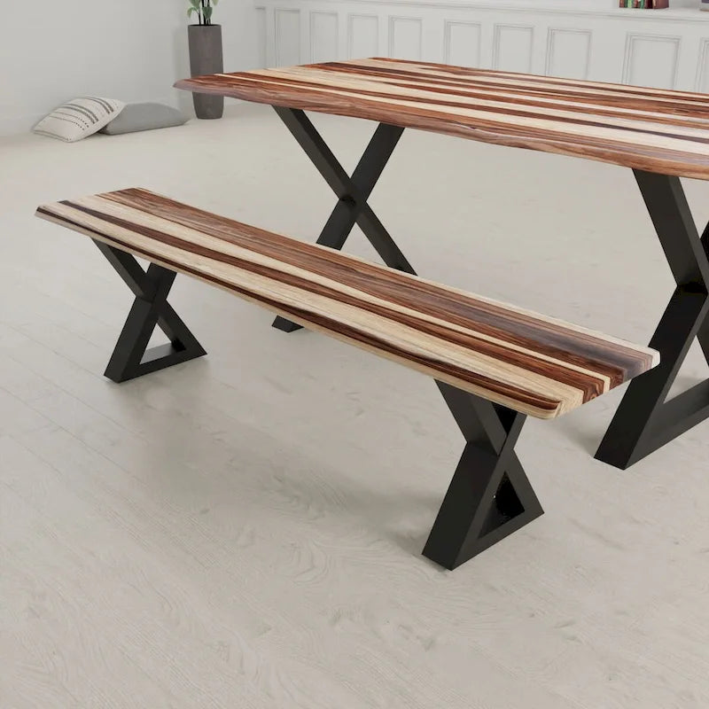 Banc en bois massif avec pieds en X