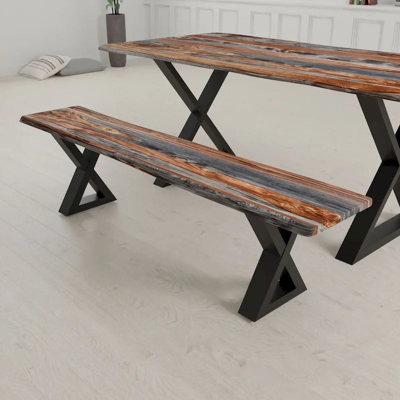 Banc en bois massif avec pieds en X