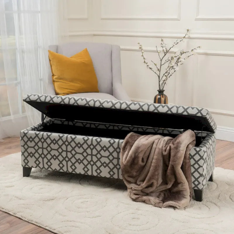 Banc de rangement capitonné avec couvercle relevable