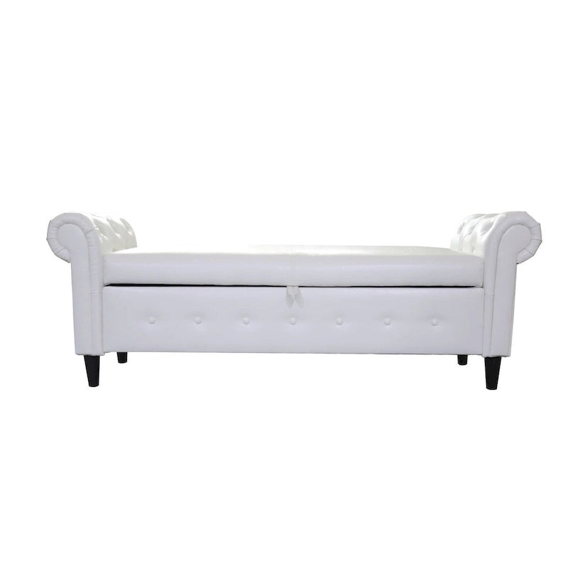 Banc coffre ottoman avec accoudoirs, cuir PU, capitonné, 160 cm