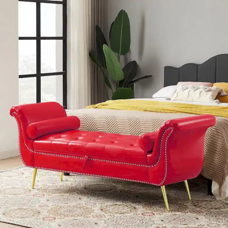 Banc coffre ottoman avec accoudoirs, cuir PU, capitonné, 160 cm