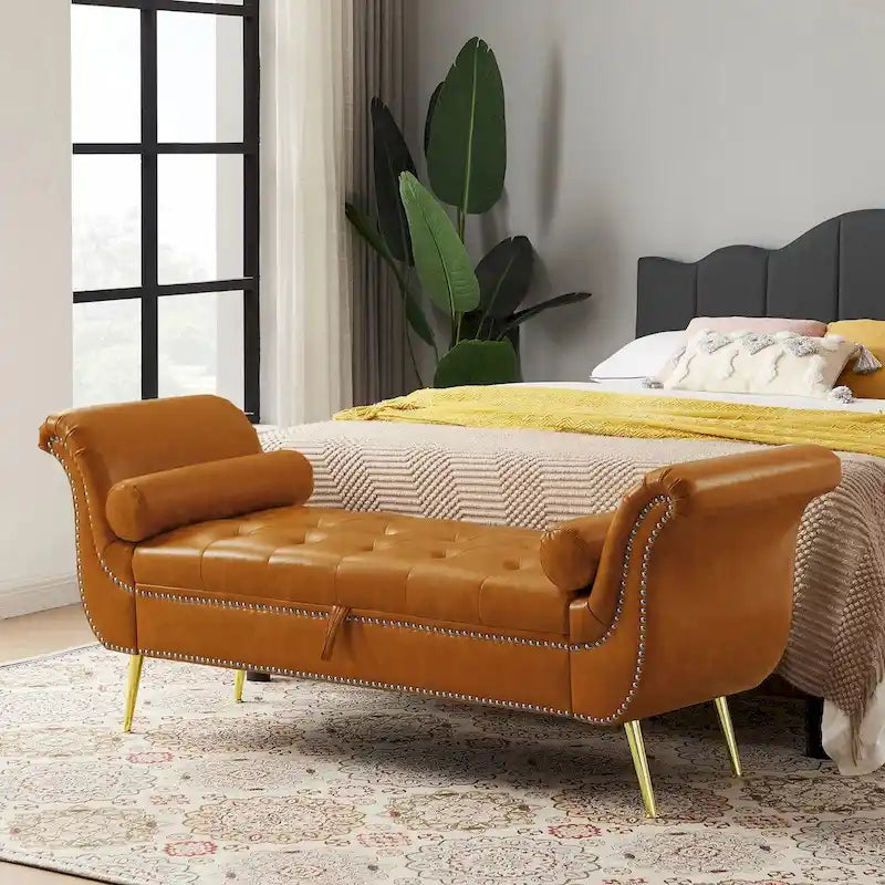 Banc coffre ottoman avec accoudoirs, cuir PU, capitonné, 160 cm