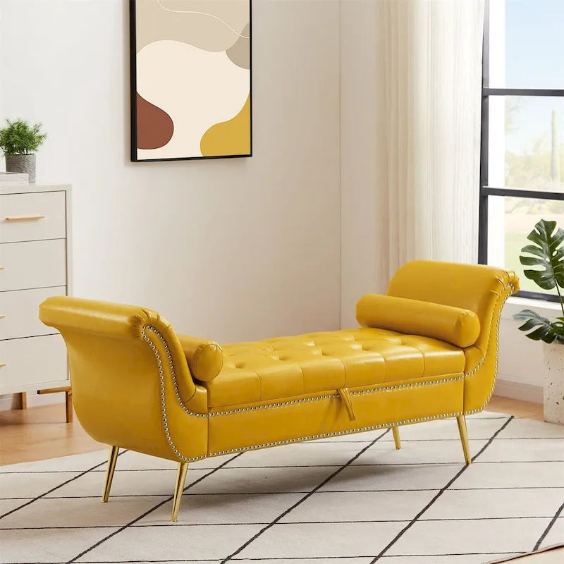 Banc coffre ottoman avec accoudoirs, cuir PU, capitonné, 160 cm
