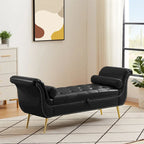 Banc coffre ottoman avec accoudoirs, cuir PU, capitonné, 160 cm