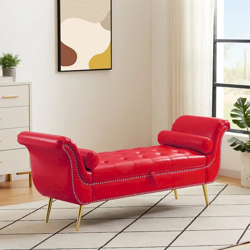 Banc coffre ottoman avec accoudoirs, cuir PU, capitonné, 160 cm