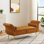 Banc coffre ottoman avec accoudoirs, cuir PU, capitonné, 160 cm