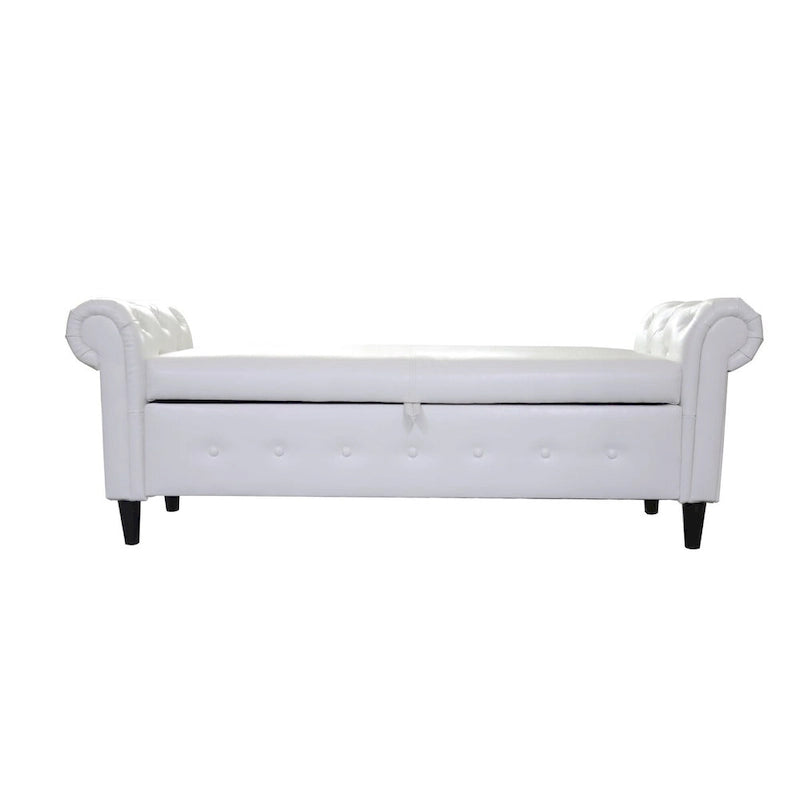 Banc coffre ottoman avec accoudoirs, cuir PU, capitonné, 160 cm