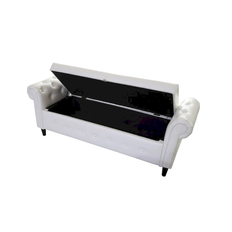 Banc coffre ottoman avec accoudoirs, cuir PU, capitonné, 160 cm