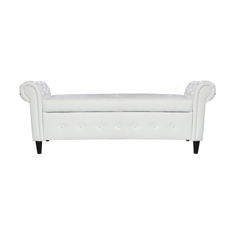 Banc coffre ottoman avec accoudoirs, cuir PU, capitonné, 160 cm