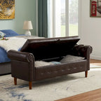 Banc coffre ottoman avec accoudoirs, cuir PU, capitonné, 160 cm