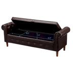 Banc coffre ottoman avec accoudoirs, cuir PU, capitonné, 160 cm