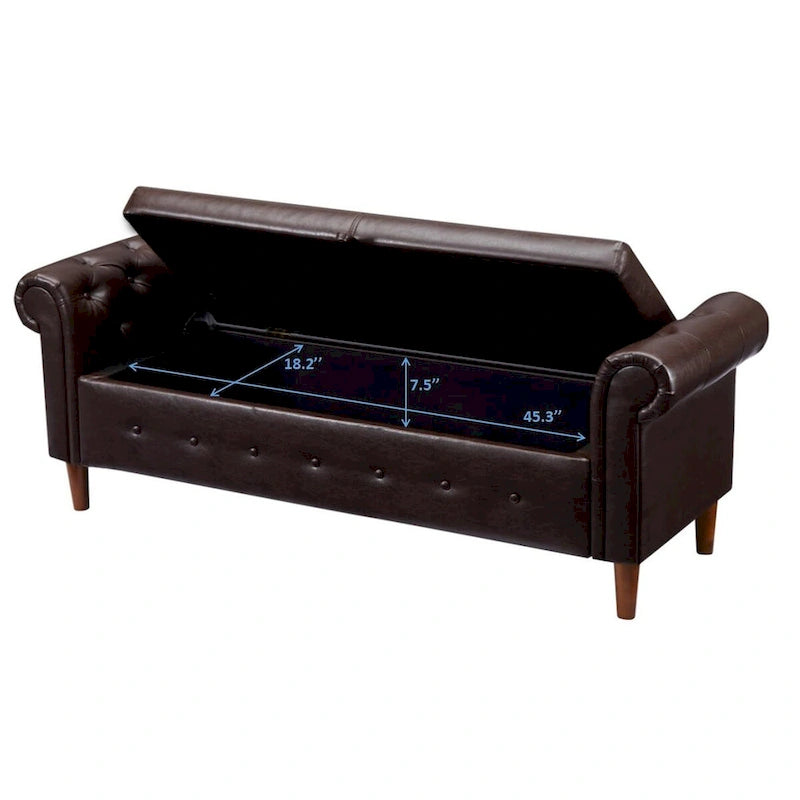 Banc coffre ottoman avec accoudoirs, cuir PU, capitonné, 160 cm