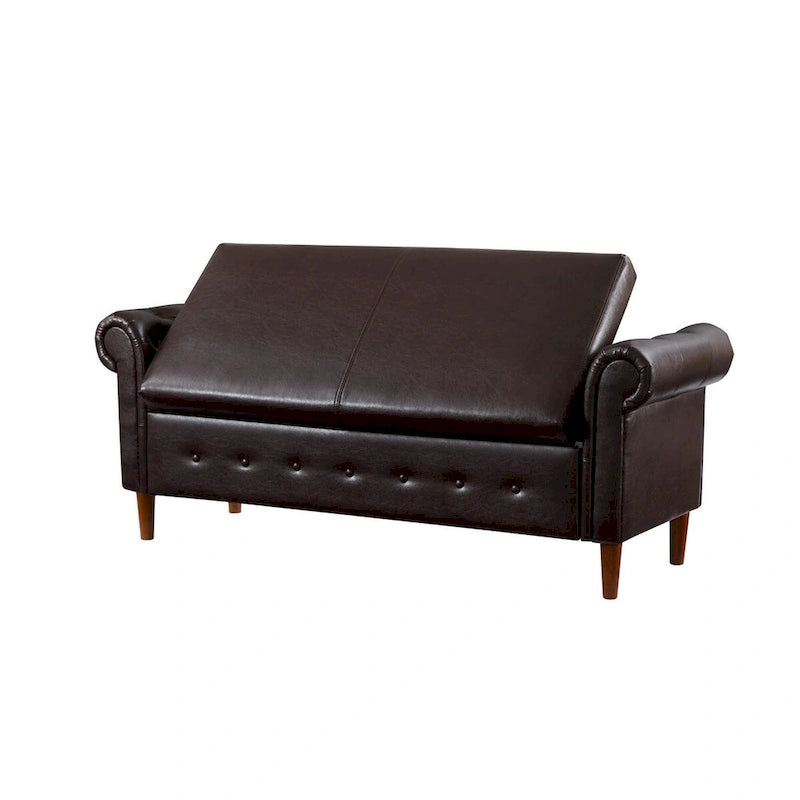 Banc coffre ottoman avec accoudoirs, cuir PU, capitonné, 160 cm