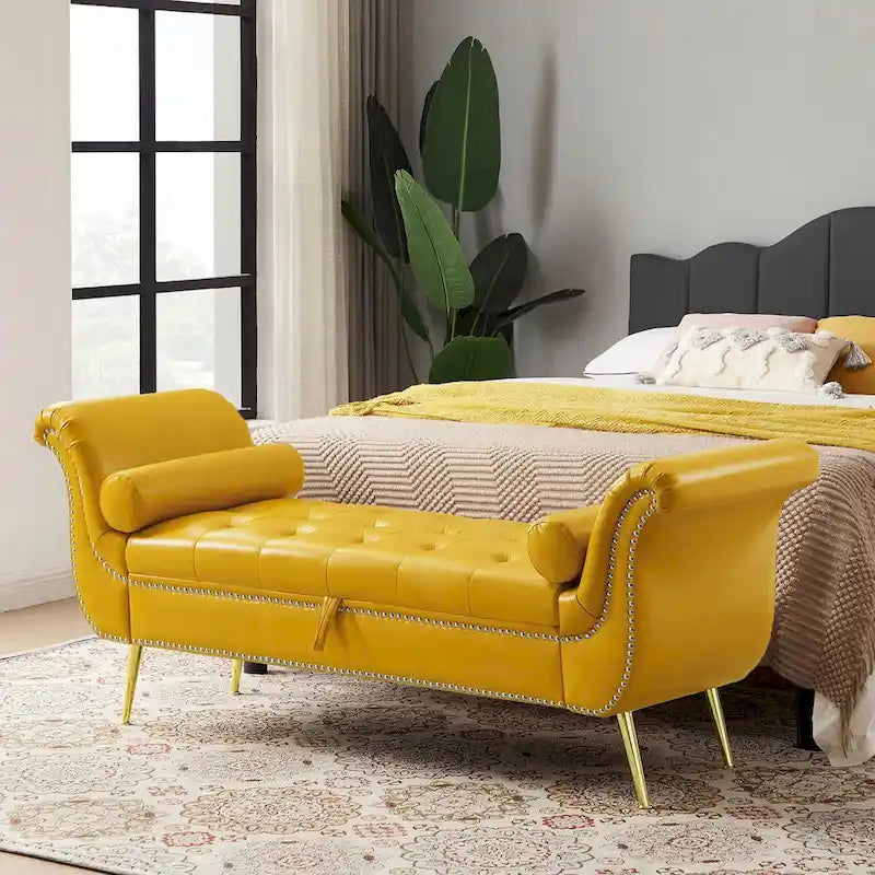 Banc coffre ottoman avec accoudoirs, cuir PU, capitonné, 160 cm