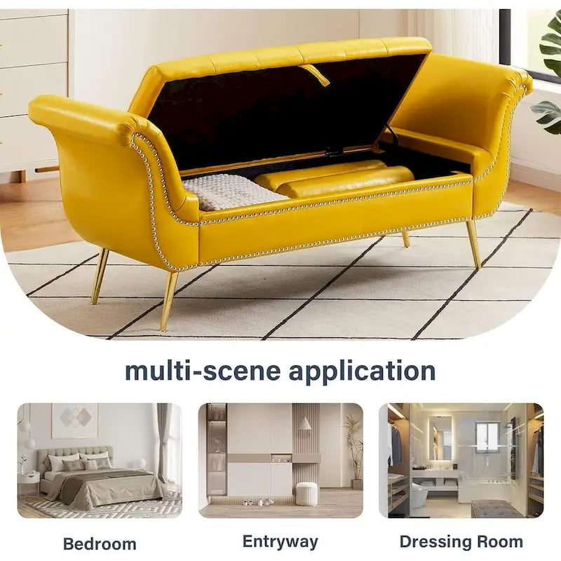 Banc coffre ottoman avec accoudoirs, cuir PU, capitonné, 160 cm