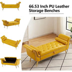 Banc coffre ottoman avec accoudoirs, cuir PU, capitonné, 160 cm