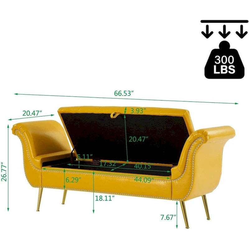Banc coffre ottoman avec accoudoirs, cuir PU, capitonné, 160 cm