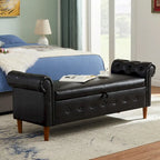 Banc coffre ottoman avec accoudoirs, cuir PU, capitonné, 160 cm