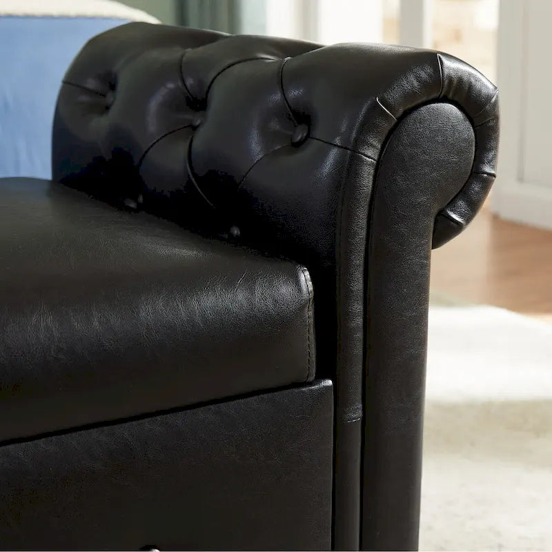 Banc coffre ottoman avec accoudoirs, cuir PU, capitonné, 160 cm