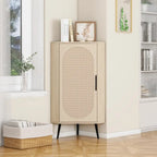 Meuble d'angle avec porte en rotin, étagère d'angle autoportante pour petits espaces, salon, cuisine, chambre