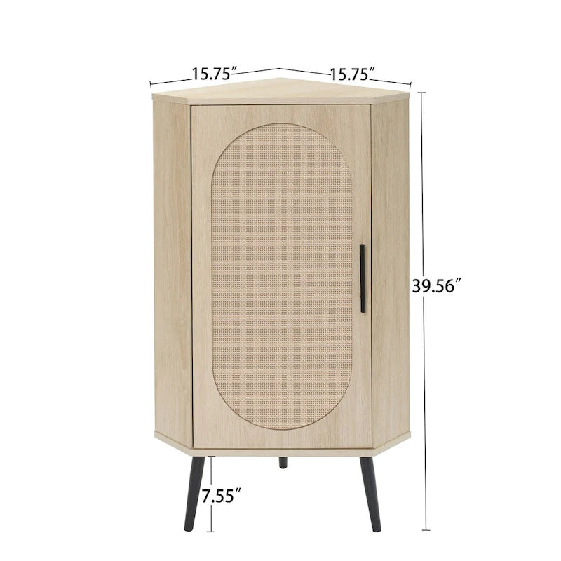 Meuble d'angle avec porte en rotin, étagère d'angle autoportante pour petits espaces, salon, cuisine, chambre