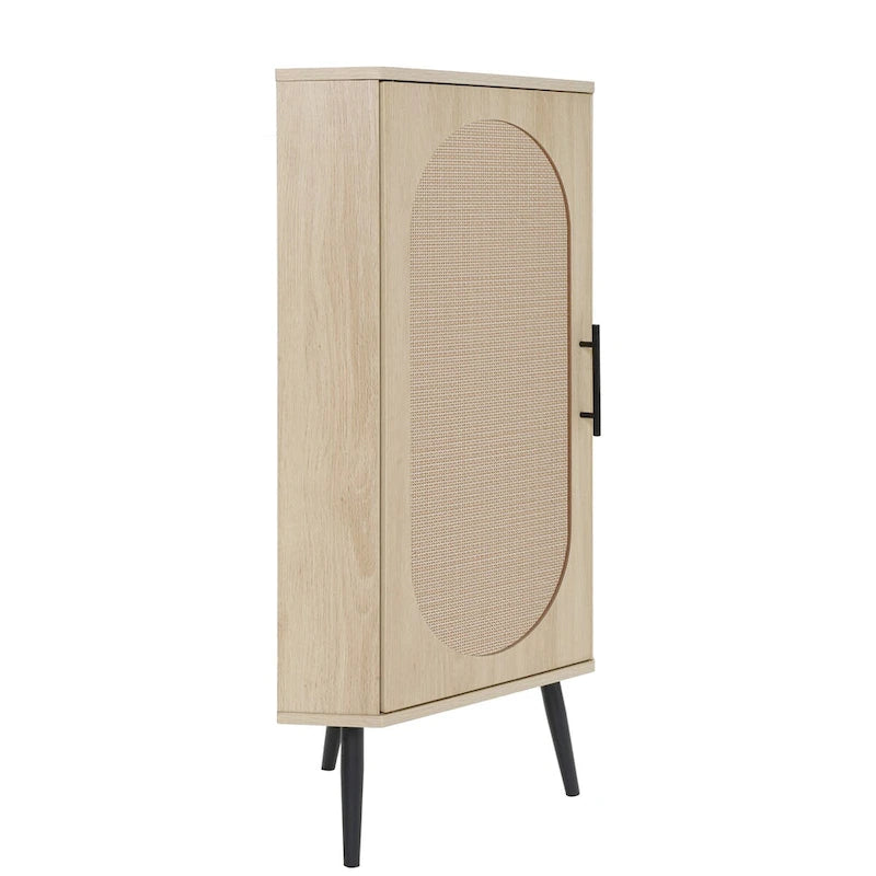 Meuble d'angle avec porte en rotin, étagère d'angle autoportante pour petits espaces, salon, cuisine, chambre