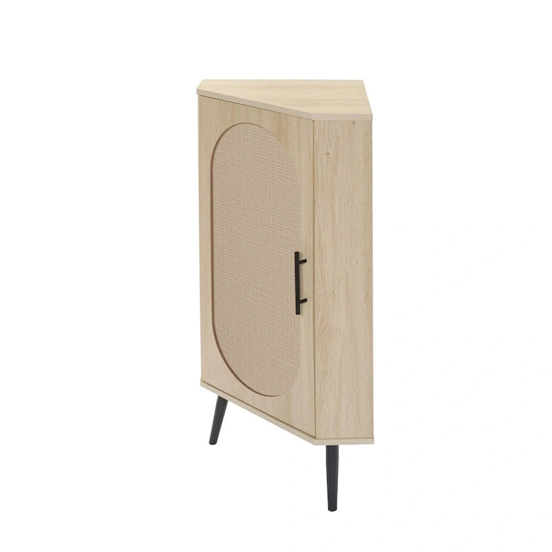 Meuble d'angle avec porte en rotin, étagère d'angle autoportante pour petits espaces, salon, cuisine, chambre