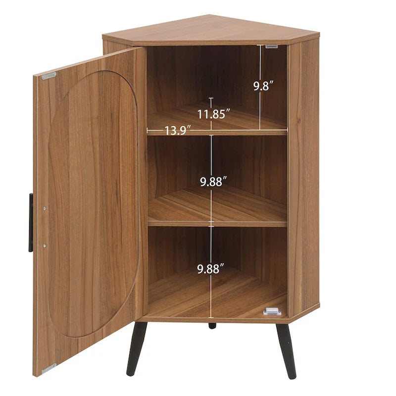 Meuble d'angle avec porte en rotin, étagère d'angle autoportante pour petits espaces, salon, cuisine, chambre
