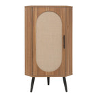 Meuble d'angle avec porte en rotin, étagère d'angle autoportante pour petits espaces, salon, cuisine, chambre