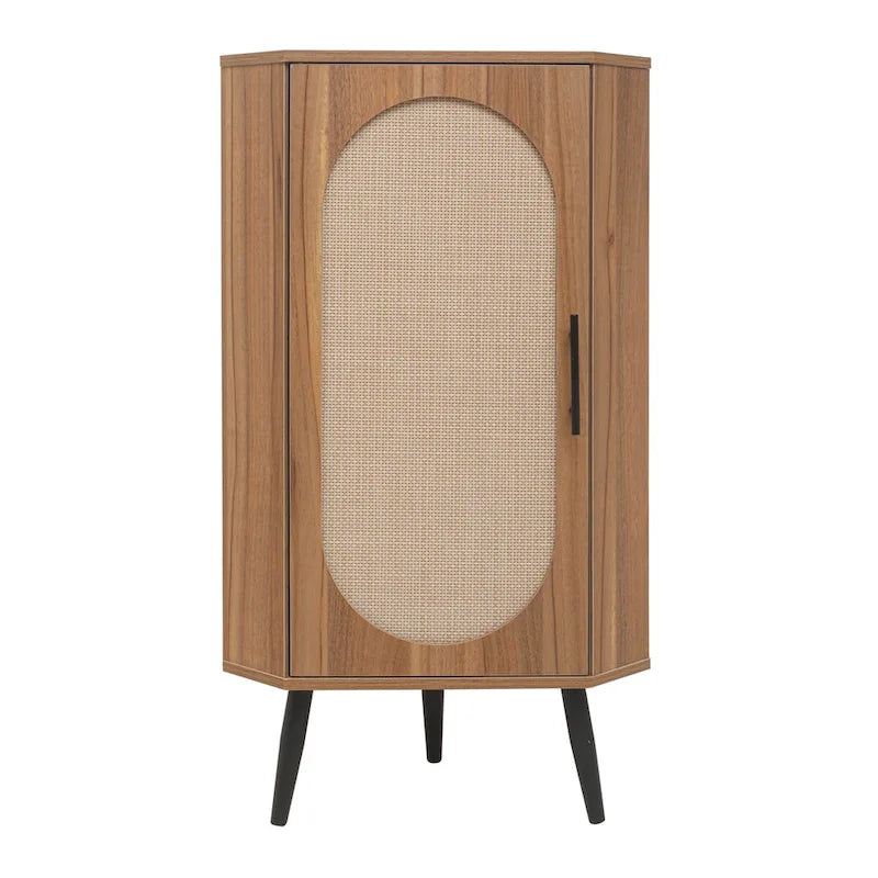 Meuble d'angle avec porte en rotin, étagère d'angle autoportante pour petits espaces, salon, cuisine, chambre