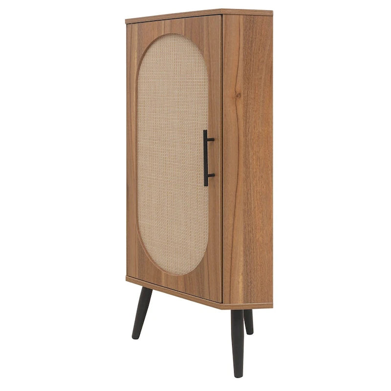 Meuble d'angle avec porte en rotin, étagère d'angle autoportante pour petits espaces, salon, cuisine, chambre
