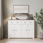 Buffet de salle à manger avec 2 tiroirs et 4 portes, 120 cm de large, blanc